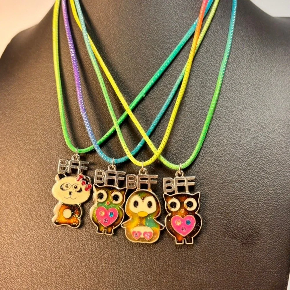 BFF Friendship Necklace Set Multicolor Animal Panda Owl Penguin Kidcore Y2K Boho